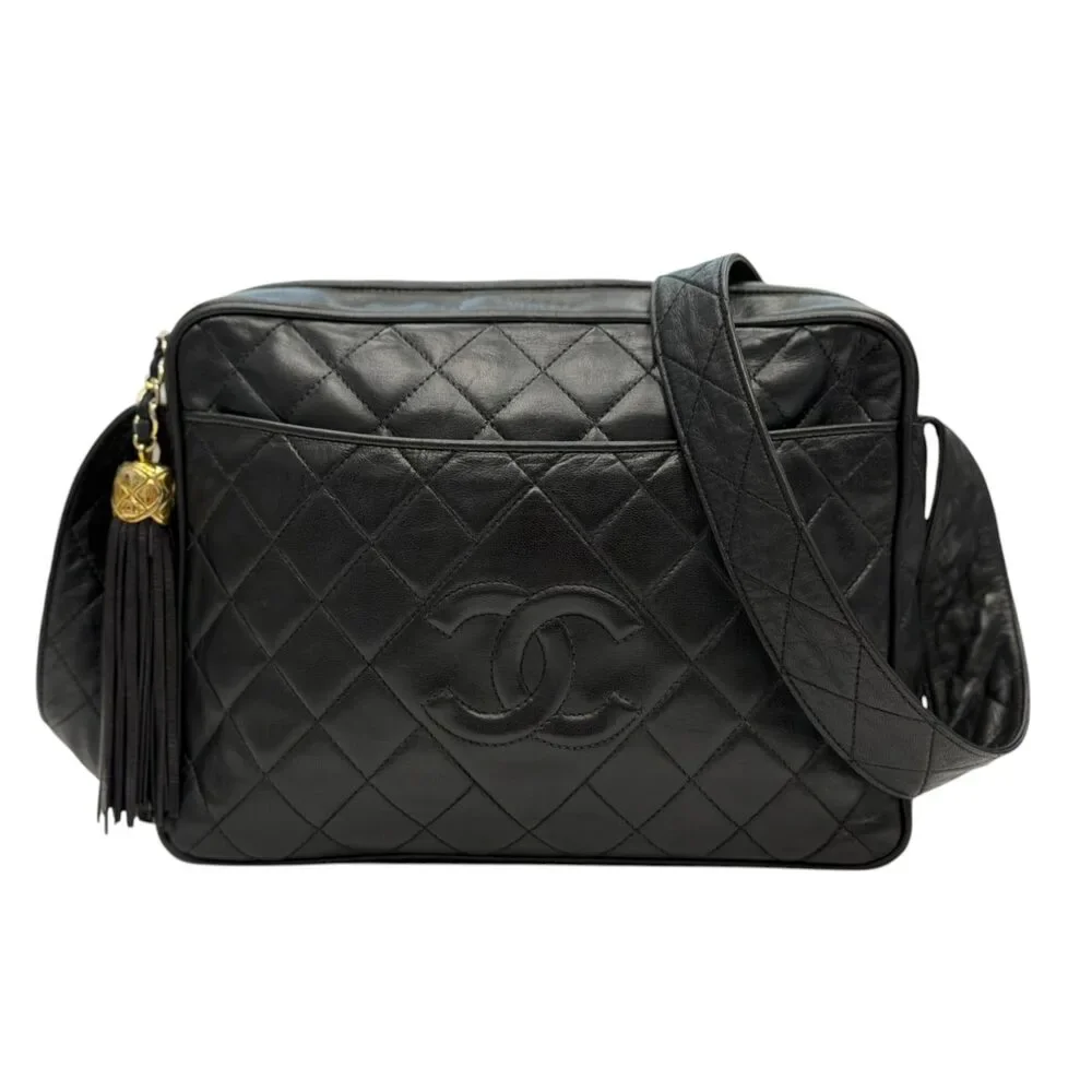 CHANEL Black Quilted Lambskin Large Tassel Camera Bag